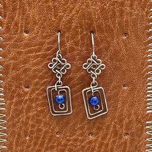 Womens Twisted Wire Earrings with Celtic Knot Blue Bead Western Festival Boho